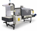 دستگاه شیرینگ پک نیمه اتومات با نوار نقاله تسمه زنجیری